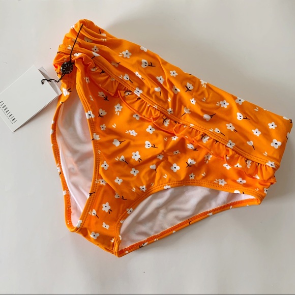NWT 🌼 Floralkini Orange Ruffle High Waist Bikini - Picture 5 of 8